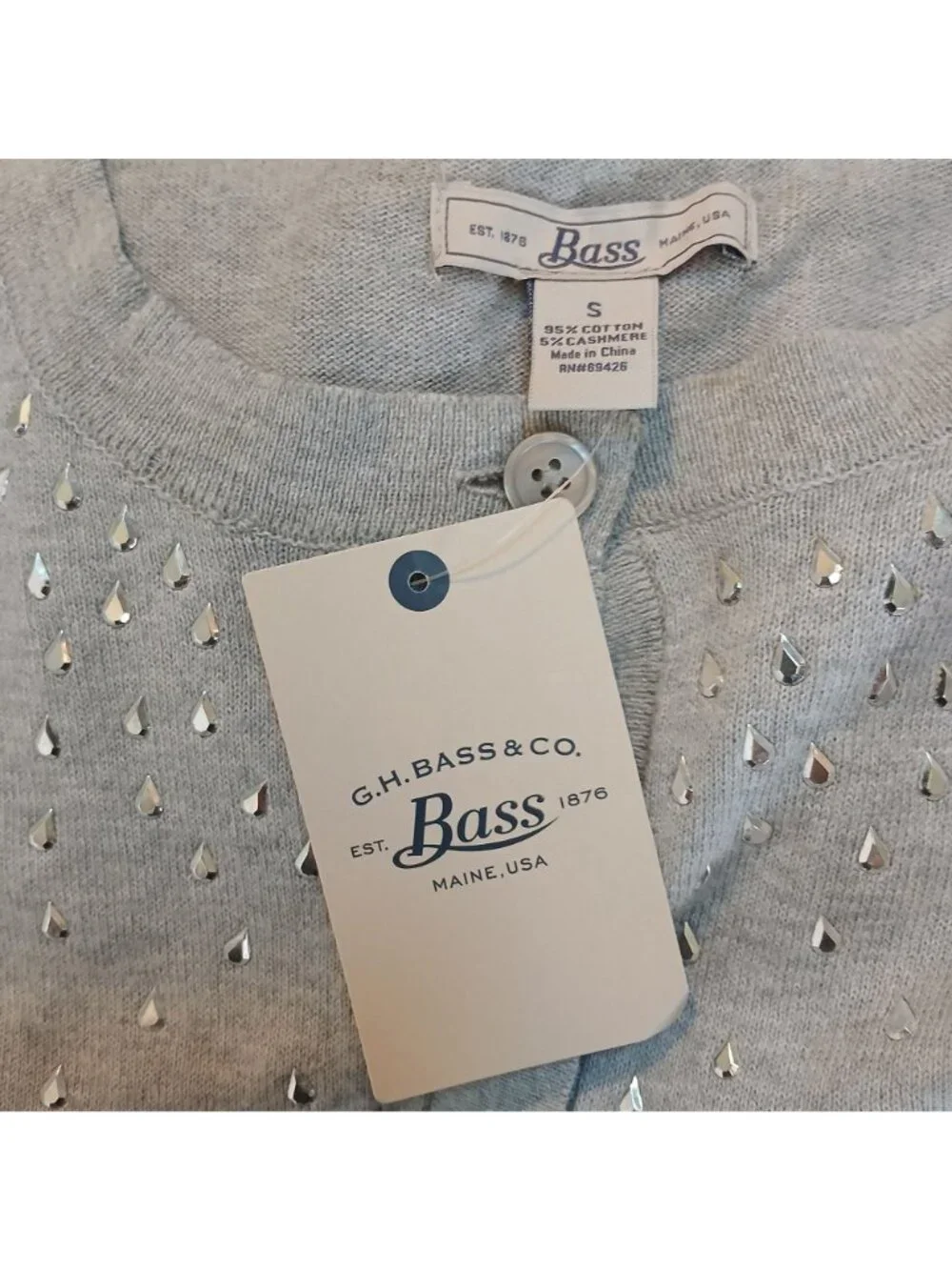 G.H. Bass & Co. Womens Small Gray Studded Cotton Cashmere Cardigan Sweater #D-20